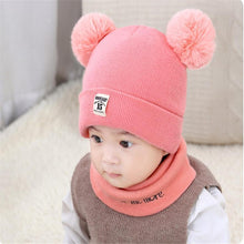 Load image into Gallery viewer, 2 Pieces Baby Beanies Cap and Scarf Set Baby Kid Solid Color Plush Ball Baby Girls Hat And Scarf Set For Boys and Girls Kids In Modern Design