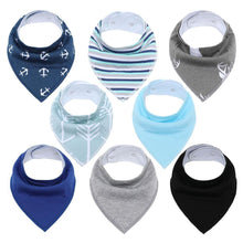 Load image into Gallery viewer, 8PCS/SET Comfortable Colorful 100% Organic Cotton Adjustable Snaps Bandana Saliva Bibs For Baby Boys & Girls Kids