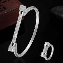 Load image into Gallery viewer, Luxury Brand Free bags Women's cubic zircon wedding Bangle with Ring Set gold color Love Bangle Sets women's bridal jewelry sets