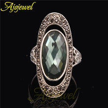 Load image into Gallery viewer, Ajojewel Women's Blue/Green Oval Crystal Ring Black CZ Vintage Finger Jewelry Wholesale Bague Femme Fashion Gift