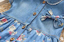 Load image into Gallery viewer, Modern Floral Print Bowknot Princess Jeans Short Sleeve Costume Kids Dresses For Girls