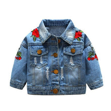 Load image into Gallery viewer, Modern Luxury Baby Girls Outerwear Jeans Coat Ripped Embroidery Jackets For Girls With Roses