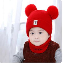 Load image into Gallery viewer, 2 Pieces Baby Beanies Cap and Scarf Set Baby Kid Solid Color Plush Ball Baby Girls Hat And Scarf Set For Boys and Girls Kids In Modern Design