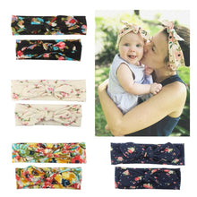 Load image into Gallery viewer, Modern Handmade Mother Baby Turban Matching Headband Mom Daughter Rabbit Ears Headbands Floral Print Bow