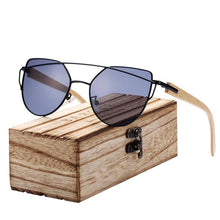 Load image into Gallery viewer, Modern Cat Eye Sunglasses for Women Polarized Sunglasses with metal frame and natural Bamboo wood frame Fashion Style