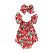 Load image into Gallery viewer, Newborn Baby Girls Watermelon Printed Sleeveless Bodysuit Sunset Jumpsuit Casual Clothes for Girls