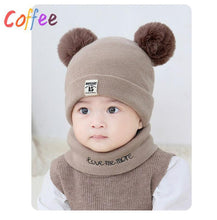 Load image into Gallery viewer, 2 Pieces Baby Beanies Cap and Scarf Set Baby Kid Solid Color Plush Ball Baby Girls Hat And Scarf Set For Boys and Girls Kids In Modern Design