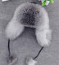 Load image into Gallery viewer, 100% Real Fox Fur Hat Women's Russian Ushanka Aviator trapper snow skiing Hat caps earflap winter raccoon fur Bomber hat