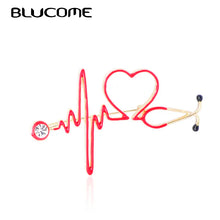 Load image into Gallery viewer, Blucome Enamel Love Heart Stethoscope Brooches For Women Men Crystal Heartbeat Shape Doctor Nurse Medical Jewelry Brooch Badge