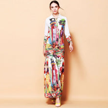 Load image into Gallery viewer, MIUXIMAO 2023 Spring Newest Fashion Runway Turn Down Collar Maxi Dress Women's Long Sleeve Retro Art Printed Designer Long Dress