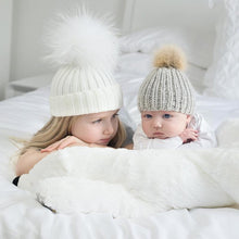 Load image into Gallery viewer, 2Pcs Modern Mother & Baby Child Warm Winter Beanie Fur Pom Hat Crochet Ski Cap For Winter