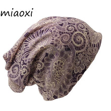 Load image into Gallery viewer, New Casual Adult Women Hat Polyester Floral Autumn Cap Scarf Ladies Fashion Beanies Design Skullies For Women's Hats
