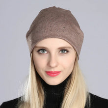 Load image into Gallery viewer, Geebro Women's Beanie Hat with Rhinestones Ladies Spring Plain Color Cotton Knitted Slouchy Beanies Bonnet Female Skull Beanie