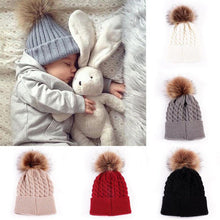 Load image into Gallery viewer, 2Pcs Modern Mother & Baby Child Warm Winter Beanie Fur Pom Hat Crochet Ski Cap For Winter