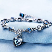 Load image into Gallery viewer, Women Silver Color Rose Gold Bracelet for Female Crystal Heart Charm Bracelet For Women Bridal Wedding Fine Luxury Jewelry Gift