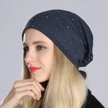 Load image into Gallery viewer, Geebro Women's Beanie Hat with Rhinestones Ladies Spring Plain Color Cotton Knitted Slouchy Beanies Bonnet Female Skull Beanie