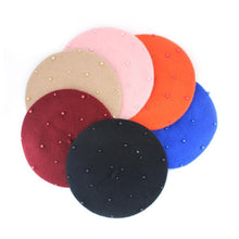 Load image into Gallery viewer, Modern Art Wool Baby Hat with Pearls Cat Candy Color Retro Baby Girl Cap Kids Beret Hats for Girls