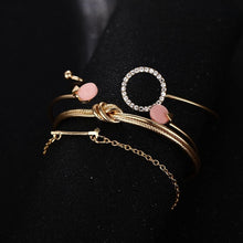 Load image into Gallery viewer, Luxury Modern Gold Crystal Circle Arrow Bracelets Set for Women In Bohemian Pink Opal Adjustable Charm Bracelet Jewelry Style for Women and Ladies