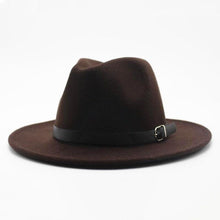 Load image into Gallery viewer, Vintage Winter Autumn Woolen Women Men Belt Buckle Fedora Hat Classic Wide Brim Floppy Hat Retro Warm Top Hat Vintage Cap Women Fedoras Durable Hat