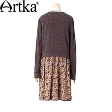 Load image into Gallery viewer, ARTKA Women's Autumn New Floral Printed Twin-set Dress Fashion O-Neck Long Sleeve Empire Waist A-Line Dress LA10437Q