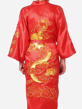 Load image into Gallery viewer, Burgundy Chinese Women's Traditional Silk Satin Robe Embroidery Dragon Kimono Yukata Bath Gown Oversize S M L XL XXL XXXL A135