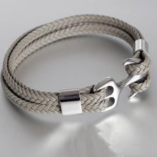 Load image into Gallery viewer, Modern Trend Leather Elegant Bracelet For Men Jewelry Blue Luxury Leather Gold Stainless Steel Anchor Braided Rope Amazing Nautical Style Friendship Bracelet Gift
