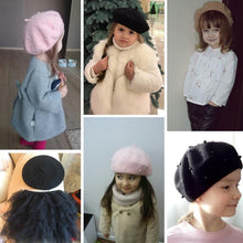 Load image into Gallery viewer, Modern Art Wool Baby Hat with Pearls Cat Candy Color Retro Baby Girl Cap Kids Beret Hats for Girls