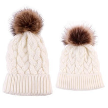 Load image into Gallery viewer, Luxury Modern Cute Kids Girls Hats Mother & Daughter Warm Knitted Hat And Caps Winter Newborn Baby Cap