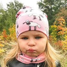 Load image into Gallery viewer, Modern Children Girls Cartoon Sheep Printing Cotton Hat and Scarf Animal Pattern Kids Caps Baby Beanie