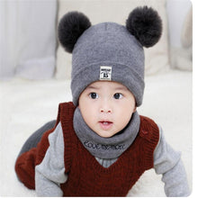 Load image into Gallery viewer, 2 Pieces Baby Beanies Cap and Scarf Set Baby Kid Solid Color Plush Ball Baby Girls Hat And Scarf Set For Boys and Girls Kids In Modern Design