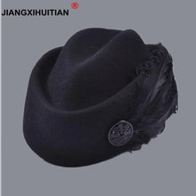 Load image into Gallery viewer, Australian Hats Elegant Wool Feather Bow Airline Stewardess White Women's Fedora Caps Formal Lady Hat Royal Style DomeChapeu