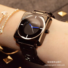 Load image into Gallery viewer, HK Brand Wristwatches Quartz-Watches High-Grade Women's Watches Rose Gold Black Stainless Steel Strap Joker Square Simple Luxury