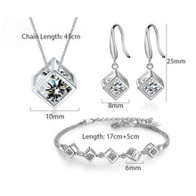 Load image into Gallery viewer, New Style Stamp Silver Color Jewelry Luxury Sets Zircon Elegant Square Cube Necklace Earrings Bracelet For Women