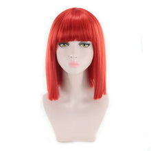 Load image into Gallery viewer, Synthetic Hair Short Wig With Bangs Cosplay Wigs For Women Straight Bob Wig Korean Pink Red Brown Blue Green White Purple Grey
