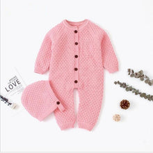 Load image into Gallery viewer, Handmade Girls Romper Knitted Newborn Baby Clothes Romper With Hat Infant Toddler Jumpsuit For Boys And Girls Warm Jumpsuit For Winter