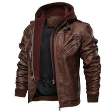 Load image into Gallery viewer, New Men's PU Leather Jackets Autumn Casual Motorcycle Jacket Biker Hooded Jackets Autumn Casual Warm Jacket Men Winter Clothing Jackets Men Black Vintage Motorcycle Jacket With Removable Hood