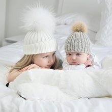 Load image into Gallery viewer, 2Pcs Modern Mother & Baby Child Warm Winter Beanie Fur Pom Hat Crochet Ski Cap For Winter