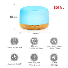 Load image into Gallery viewer, Air Humidifier Essential oil diffuser 300ML 500ML Ultrasonic Cool Mist Maker Fogger Humidifier LED Lamp Aroma Diffuser Electric Aromatherapy Diffuser umidifier Aroma Essential Oil Diffuser with 4 Timers 2 Misting Modes Waterless Auto Off