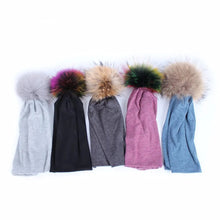 Load image into Gallery viewer, Geebro Brand Women's Beanie Hat Casual Cotton Pompom Beanies Hats Raccoon Fox Fur Pompon Skullies Balaclava Caps For Women JS294