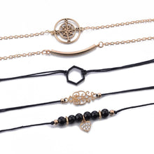 Load image into Gallery viewer, Bohemian Black Beads Chain Bracelets Bangles For Women Fashion Heart Compass Gold Color Bracelets Sets Luxury Jewelry Gifts
