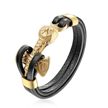 Load image into Gallery viewer, Genuine Leather Anchor Bracelet Men Lion Double Wolf Shackles Stainless Steel Charm Bracelets Wristband Fashion Jewelry
