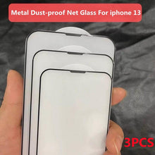 Load image into Gallery viewer, 3Pcs Dust Net Protective Glass For iPhone 13 12 11 Pro XS Max XR 12 Mini Full Cover Protector Tempered Glass on iphone 13 14 Pro Soft Flexible Ceramic Film Screen Protector Compatible with iPhone