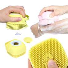 Load image into Gallery viewer, Pet Dog Cat Bath Brush 2-in-1 Pet Massage Comb Soft Silicone Pet Shower Hair Grooming Comb Dog Cleaning Tool Pet Supplies Pet Brush Bath Massage Brush Shampoo Dispenser for Pet