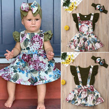 Load image into Gallery viewer, Newborn Baby Girl Skirt Retro Sweet Strap Jumpsuit And Headband Children's Clothes Unique Design