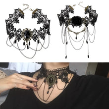 Load image into Gallery viewer, 1PCNice Women's Style Black Fabric Rose Flower Beads Pendant Choker Lace Necklace Gothic Jewelry False Collar Statement Necklace