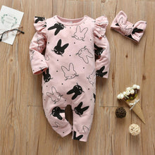 Load image into Gallery viewer, Modern Baby Girls Romper Cartoon Rabbit Pattern Cotton Long Sleeve Jumpsuit+Headband Outfits Set Jumpsuit With Bow
