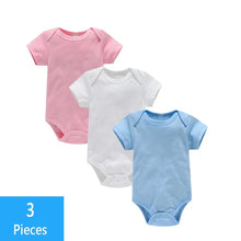 Load image into Gallery viewer, 3PCS Baby Bodysuit Set (0–12M) – Soft Cotton Solid Color Summer Rompers for Boys & Girls