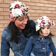 Load image into Gallery viewer, Luxury Modern Newborn Infant Baby Girl Boy and Mom Turban Hat Bows Flower Head Wrap Leopard Hat Cotton Cap For Parent-child