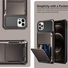 Load image into Gallery viewer, Modern Wallet Phone Case For iPhone 14 Plus 13 Pro 11 12 Pro Max XR X XS Max Card Holder Cover Wallet Case Armor Shockproof Case Heavy Duty Hard Back Soft Protective Phone Case For 4 Cards