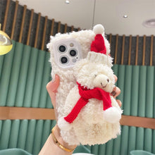 Load image into Gallery viewer, Cute Fluffy Santa 3D Teddy Bear Plush Christmas Case For Iphone 13 12 11 Pro Xs Max X Xr 7 8 Plus Se3 Shockproof Soft Cover Super Soft Winter Warm Funny Rabbit Ears Faux Fur Plush Fluffy Cover